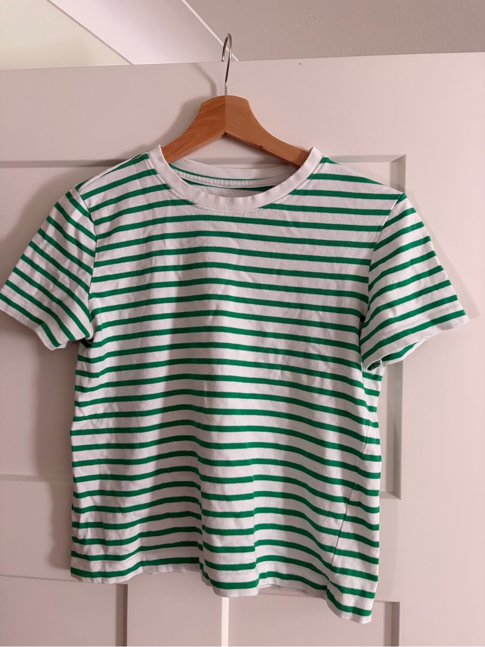Green and White Striped Short-Sleeve T-Shirt